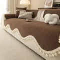 Chenille sofa cover retro style all-season universal decorative cover with elegant tassels - 70*70cm / Cloud Buckwheat - Dark Coffee