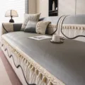 Ice silk sofa cushion four seasons minimalist luxury anti-slip cover with elegant tassels - 70*70cm / Tangrui Ice Silk Tassel - Gray