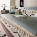 Ice silk sofa cushion cover luxury minimalist non-slip summer couch mat with fringe decor - 70*70cm / Tangrui Ice Silk Tassel - Green