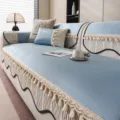 Ice silk sofa cushion anti-slip tassel design minimalist modern luxury blue seat cover - 70*70cm / Tangrui Ice Silk Tassel - Sky Blue