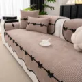 French style chenille sofa cover cushion with elegant black bows, non-slip luxury home decor. - 70*70cm / Khaki