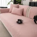 Conjunto de funda de sofá rosa estilo crema francesa con bordado de lazo texturizado. - 70*70cm / Lazo en relieve - Rosa