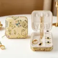 Gold retro Chinese style travel portable jewelry box for earrings, necklace and rings storage. - 10*10*5cm / Gold