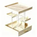Multi-tier rotating jewelry organizer with cream white leather trays and acrylic rods - Pleated Pattern Rotating Makeup Organizer