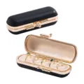 Portable mini jewelry box travel case, black leather and gold metal finish for earrings rings. - Black