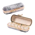 Portable mini jewelry box travel ring storage case compact velvet organizer with secure metal clasp. - Jacquard Blue