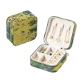 Mini portable jewelry box with Chinese style abstract pattern, travel ring and necklace case. - 10*10*5cm / Gold Green