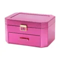 Pink PU leather jewelry box double layer storage organizer with lock and drawer for gifts - 23*13.5*17.5cm / Pink