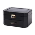 Black PU leather double layer jewelry box with lock for rings necklaces and earrings. - 23*13.5*17.5cm / Black