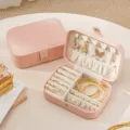 Portable Travel Jewelry Box PU Leather Small Storage Organizer for Rings Necklaces Earrings - 16*11*5cm / Pink/Orange