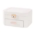 White PU leather double-layer jewelry organizer box with drawer and lock for rings and necklaces. - 23*13.5*17.5cm / White