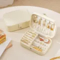 Portable PU leather jewelry box travel storage organizer for rings necklaces earrings - 16*11*5cm / White