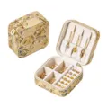 Portable vintage travel jewelry box with traditional brocade fabric pattern and velvet lining. - 10*10*5cm / Random Tortoise Gold
