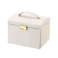 Minimalist leather jewelry box with lock and handle, elegant storage for rings and necklaces. - 17.5*13.5*12cm / Nude Pink/Apricot