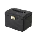 Black leatherette jewelry box with lock, multi-layer storage organizer for rings and necklaces. - 17.5*13.5*12cm / Black