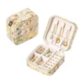 Portable Chinese style floral jewelry box, mini travel storage organizer for rings, earrings and necklaces. - 10*10*5cm / Yunjin Yellow