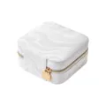 Portable square jewelry box with white marble pattern, gold zipper and lock pendant for travel. - 10*10*5cm / Glossy White