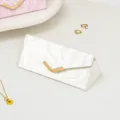 Portable folding jewelry box, marble pattern travel ring necklace storage case with gold clasp - Iridescent White / 20*8.5*8cm