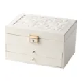 Large capacity multi-layer leather jewelry box storage organizer with drawers and lock. - 23*17*13.5cm / White (Upgrade Version)