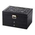 Large capacity black leather jewelry box with double drawers and lock for women necklace earrings - 23*17*13.5cm / Black (Upgrade Version)