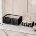 Modern luxury woven leather tissue box stylish checkerboard desktop napkin holder for home - Tissue Box (Plaid Beige) + Arched Double Layer Jewelry Box (Black)