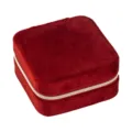 Red velvet jewelry box, portable travel storage organizer for rings, earrings and necklaces. - Dark Red