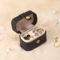 Mini black PU leather ring jewelry box portable earring storage organizer variant - 6.6*4*4.7cm / Black