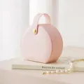 Portable round jewelry box organizer with handle, cute travel storage case for rings and earrings. - 10*9*4.5CM / Pink