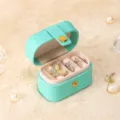 Portable mini jewelry box for rings and earrings, cute PU leather travel organizer case. - 6.6*4*4.7cm / Teal Blue
