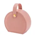 Pink travel jewelry box portable round PU leather case with handle for rings and earrings. - 10*9*4.5CM / Cinnamon Pink