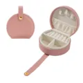 Portable pink round travel jewelry box with ring rolls, necklace hooks and soft velvet lining. - 10*9*4.5CM / Cinnamon Pink