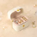 Portable mini jewelry box beige leather ring earring storage organizer case travel gift box - 6.6*4*4.7cm / White