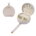Portable round travel jewelry box organizer, small white leather case for rings and earrings. - 10*9*4.5CM / Milk Coffee