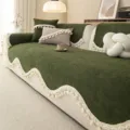 Green chenille sofa cover with tassel edge, vintage style couch cushion for four seasons. - 70*70cm / Cloud Buckwheat - Green