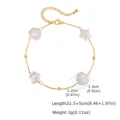 Gold stainless steel shell star pearl anklet detail view, showing size dimensions and length. - Star and Shell Style (JC-294G) / Gold