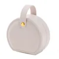 Round travel jewelry box portable storage case with handle and snap button for rings and studs - 10*9*4.5CM / Milk Coffee