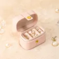 Portable mini pink leather jewelry box with ring and earring slots for travel daily use storage. - 6.6*4*4.7cm / Nude Pink