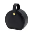 Black round travel jewelry box, portable PU leather mini storage case for rings and earrings. - 10*9*4.5CM / Black