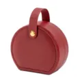 Portable round travel jewelry box for rings and earrings in elegant solid wine red color. - 10*9*4.5CM / Burgundy