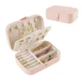 Portable pink leather jewelry box with multi-layer ring and necklace storage compartments. - 16*11*5cm / Orange Pink