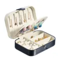 Portable small jewelry box travel organizer for rings earrings and necklaces blue leather case. - 16*11*5cm / Blue & White