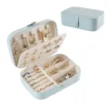 Portable light blue PU leather travel jewelry box with mirror, ring slots, and necklace hooks. - 16*11*5cm / Aqua Blue