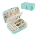 Portable mint green PU leather jewelry box, travel ring necklace ear stud storage organizer. - 16*11*5cm / Pale Cyan