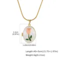 Vergoldete Tulpen Medaillon Anhänger Halskette mit Schlangenkette, Vintage Emailleschmuck. - Weißer Basis Rosa Blume (PNB-420GW)