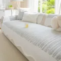 Grey ice silk sofa cover summer anti-slip cushion with cute bow decor variant style display - 70*70cm / Irregular Green Crops - Light Gray