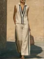 Detalles del top de verano de lujo sin mangas con contraste y pantalón ancho para mujer. - S / Conjuntos / Albaricoque