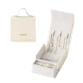 Portable travel jewelry box mini PU leather handbag organizer for rings earrings necklaces. - 8.5x8.5x4cm / Gardenia White