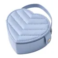 Blue heart jewelry box with V-quilted leather, cute portable travel case for rings and earrings. - 10.5*9.5*4.5cm / Fog Blue
