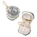 Mini portable jewelry box keychain, black and white printed fabric storage pouch for rings. - Small Tote - Black and White Pattern / 5.5*3.5*10.5cm