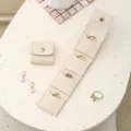 Portable beige velvet jewelry organizer roll travel small storage bag for rings and earrings. - Mini Compartment Bag / 4.6*4.6*0.5CM / Off White